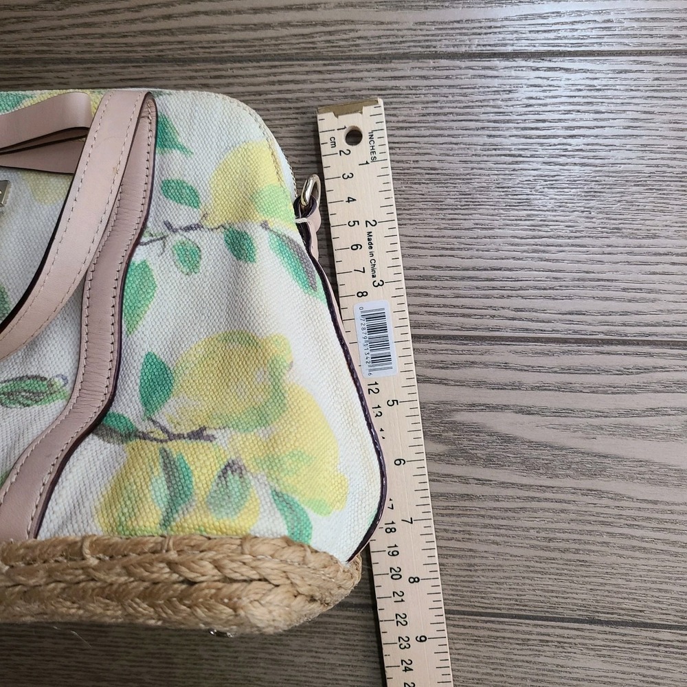 Kate Spade Capri Maise Satchel Cream Yellow Lemon Print Beige Trim Summer Bag - Picture 12 of 12
